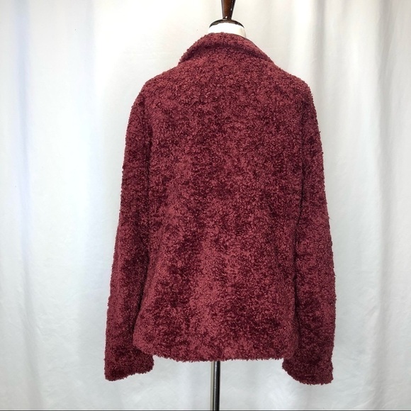 Pendleton NWT fuzzy jacket zip-up dark red plaid accents M - Picture 4 of 14
